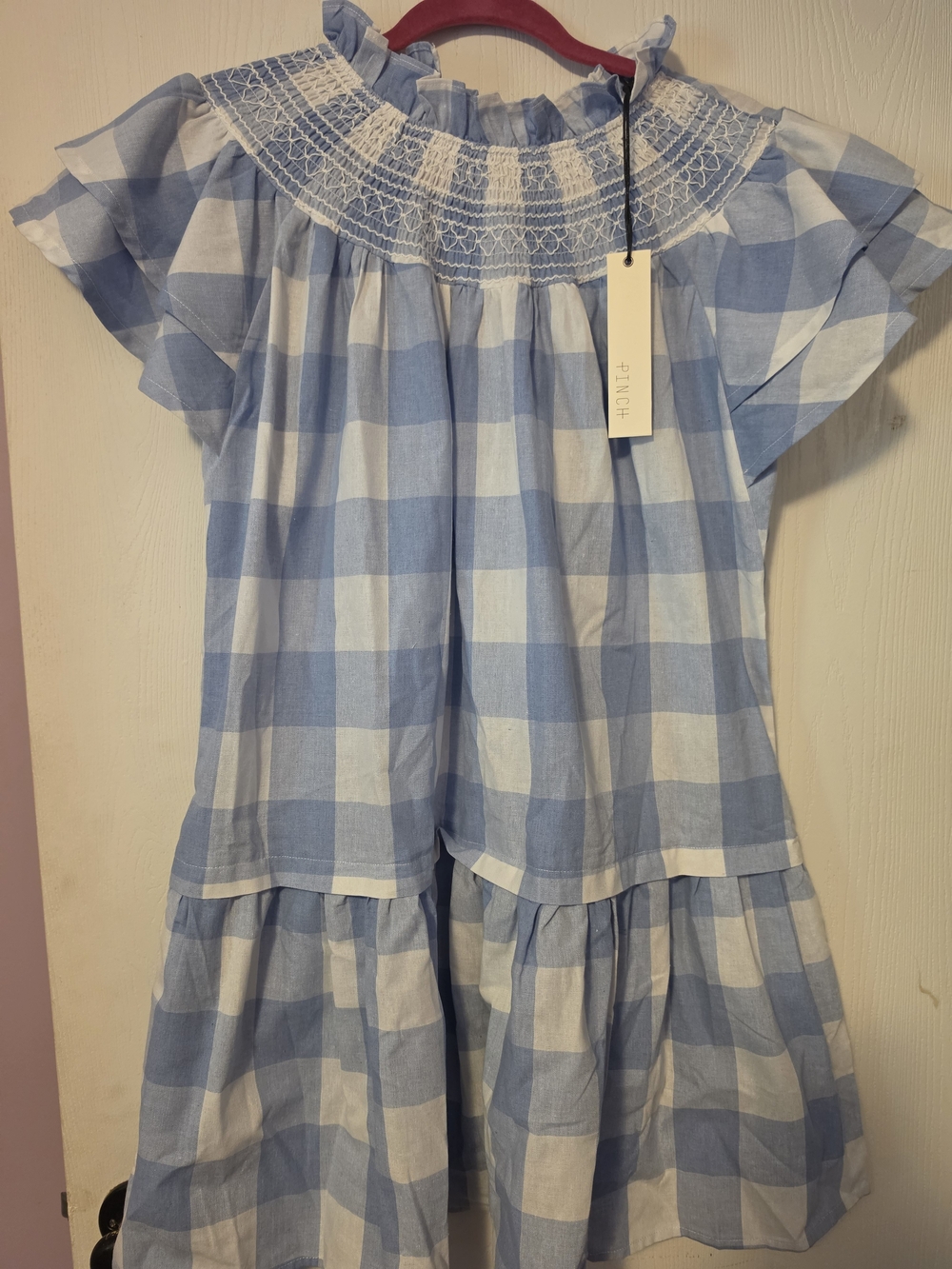Pinch Blue & White Gingham Smocked Midi Dress